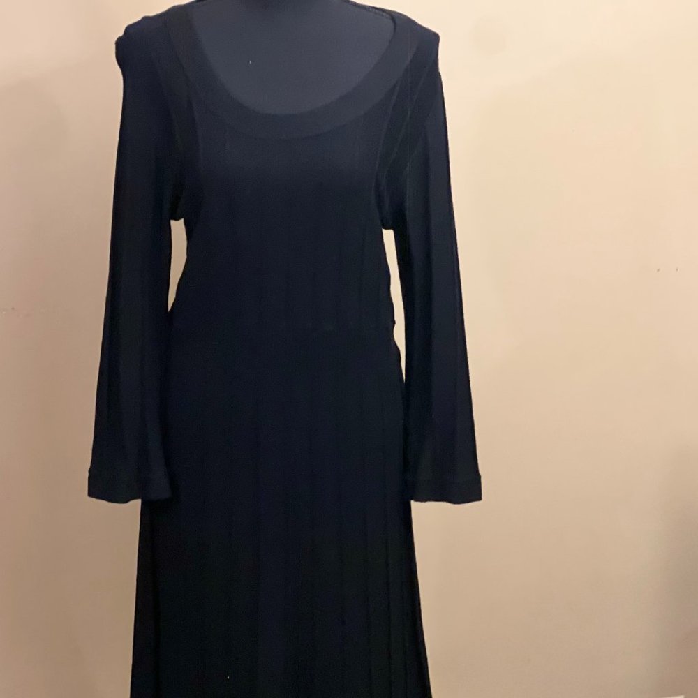 Spence Women's Sleeves 3/4, Knit Round Neck Ribbed Dress, Black, Size Large